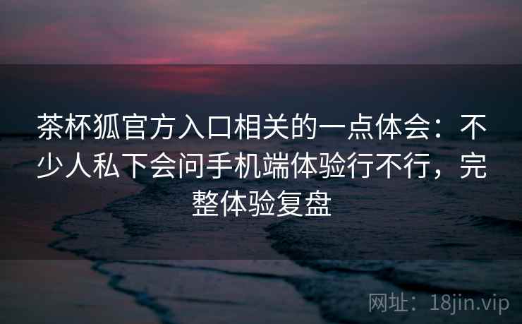 茶杯狐官方入口相关的一点体会：不少人私下会问手机端体验行不行，完整体验复盘